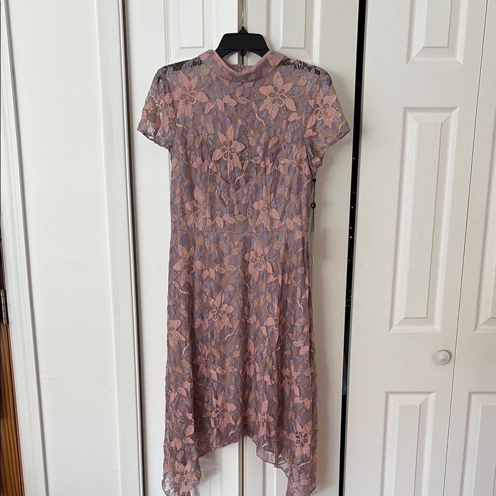 NWT Adrianna Papell Women's Pink Floral Lace Short-Sleeve Dress